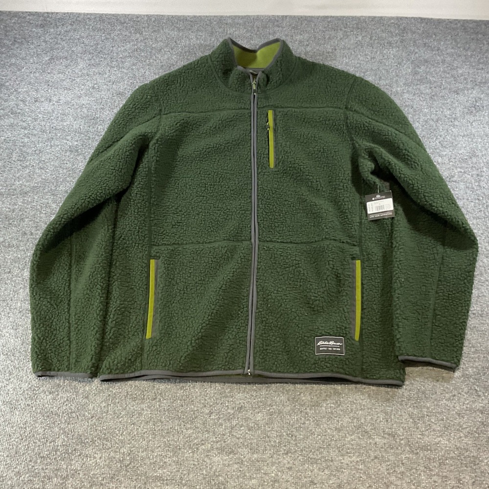 Eddie Bauer Mt Chilali FZ Mock Sherpa Fleece Jacket Dark Olive Green Mens TallXL